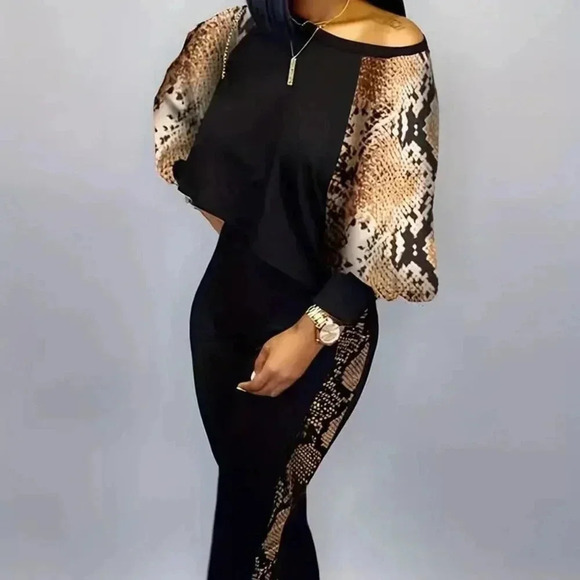 Snakeskin Pattern Skinny Pants Set - Picture 1 of 4